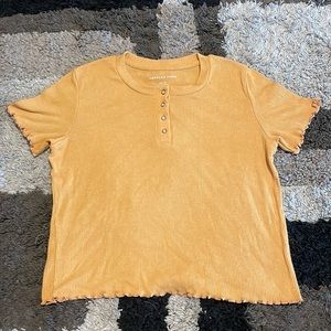 American Eagle Yellow Half Button Down shirt